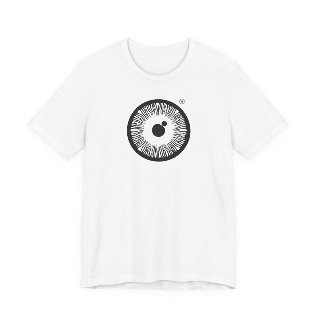 Graphic Tee — Minimal Eye Logo Front & Hipster Illustration Back