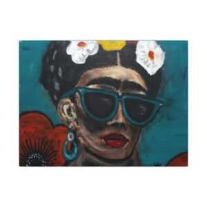 Frida-Inspired Portrait Canvas — Bold Teal Wall Art
