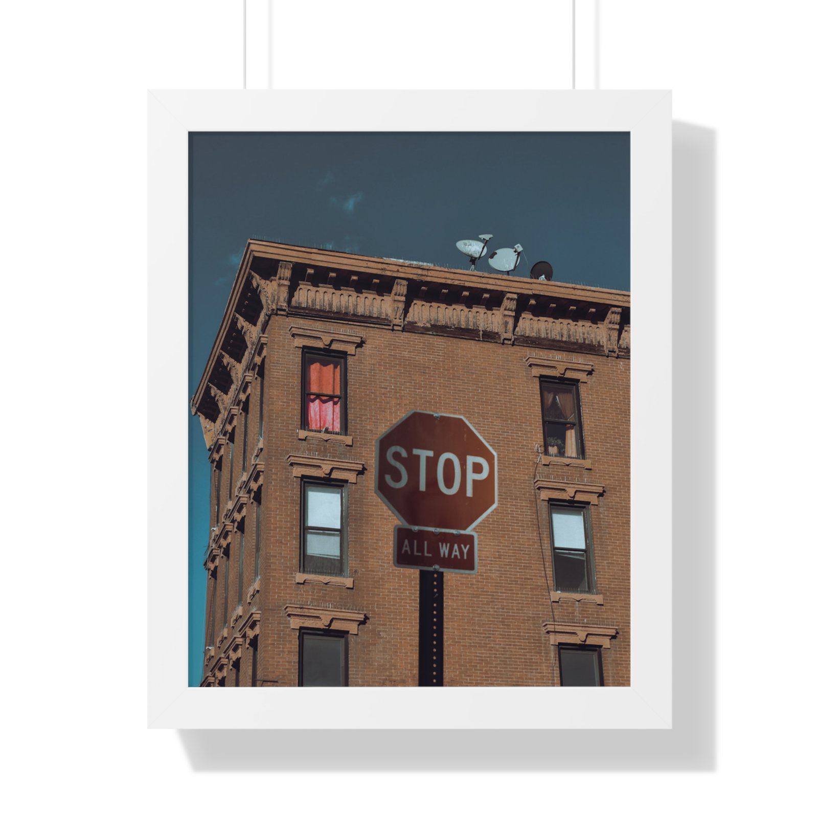 Framed Poster — Urban Stop Sign Building Photography (Vertical) - Image 13
