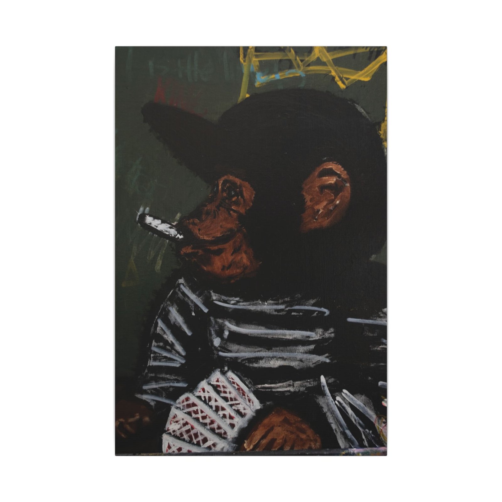 Matte Canvas Print - Moody Chimp in Striped Shirt Art - Image 4