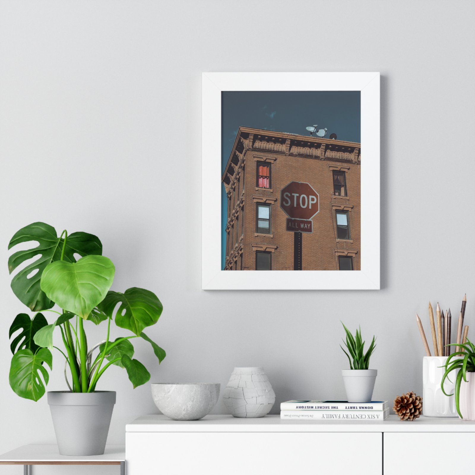 Framed Poster — Urban Stop Sign Building Photography (Vertical) - Image 10