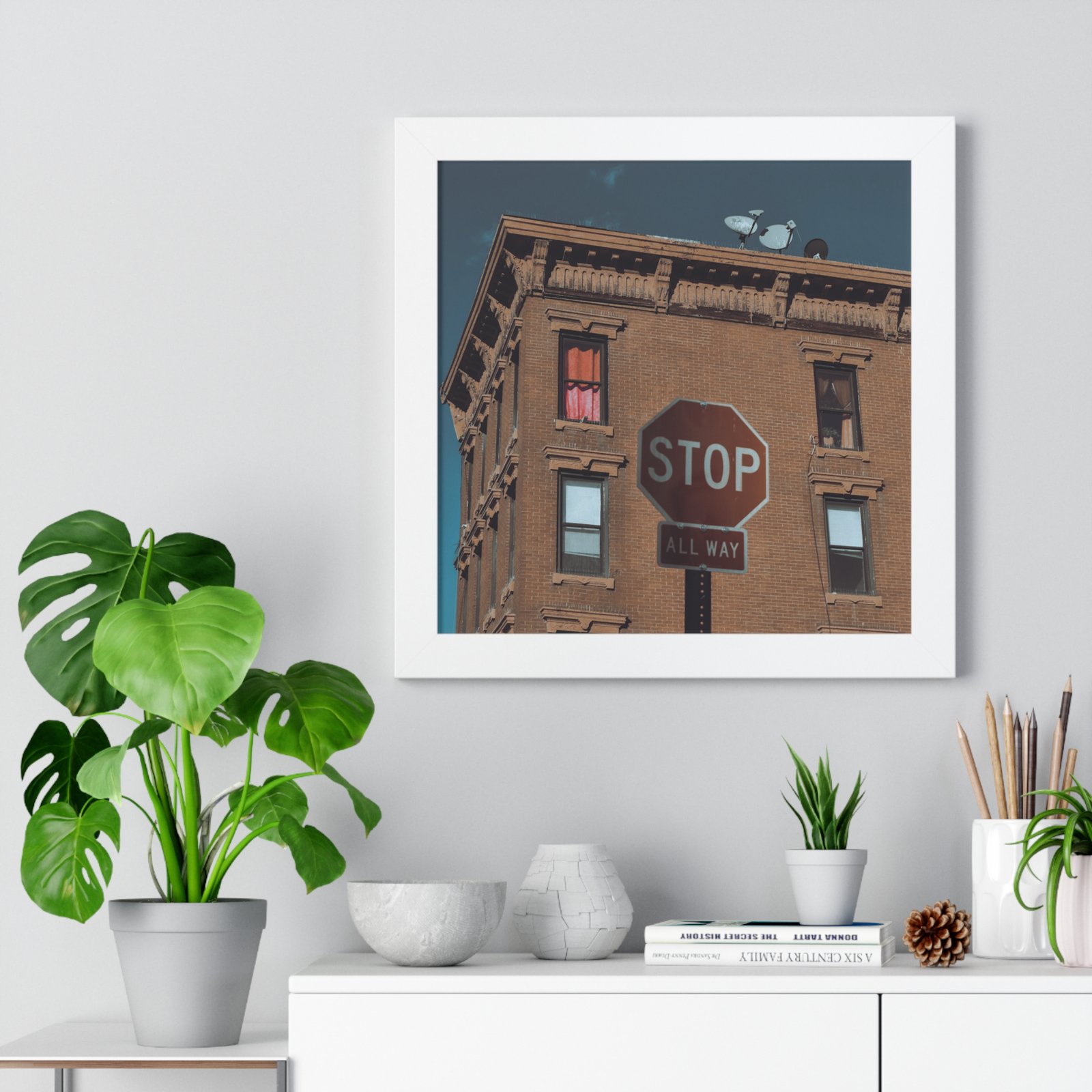 Framed Poster — Urban Stop Sign Building Photography (Vertical) - Image 12