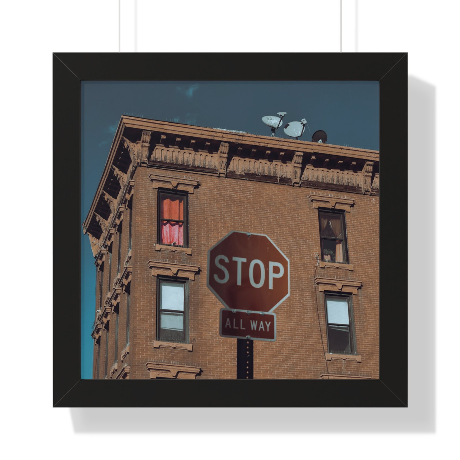 Framed Poster — Urban Stop Sign Building Photography (Vertical) - Image 3