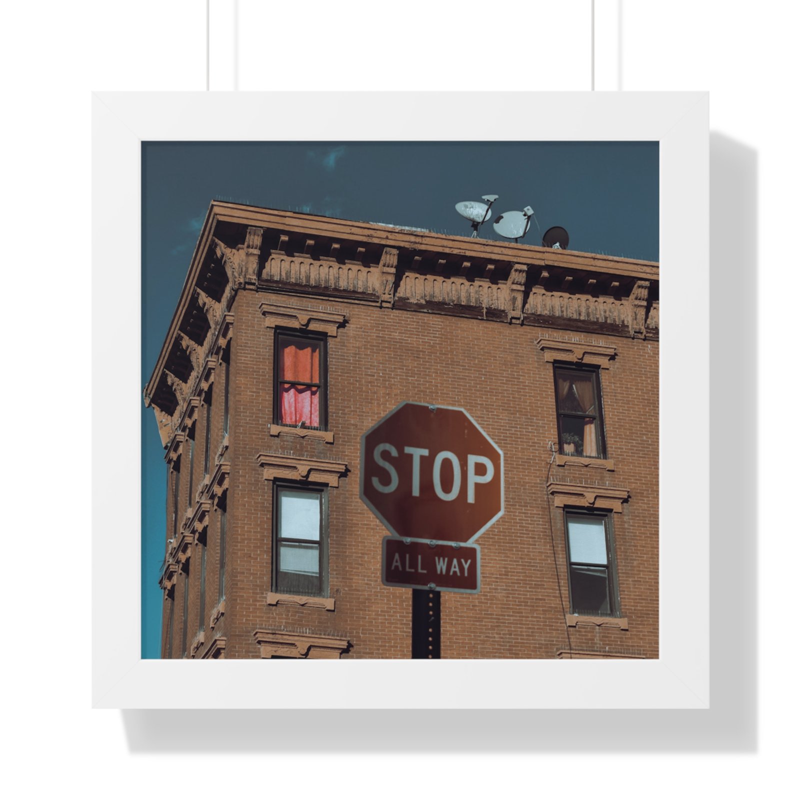 Framed Poster — Urban Stop Sign Building Photography (Vertical) - Image 11