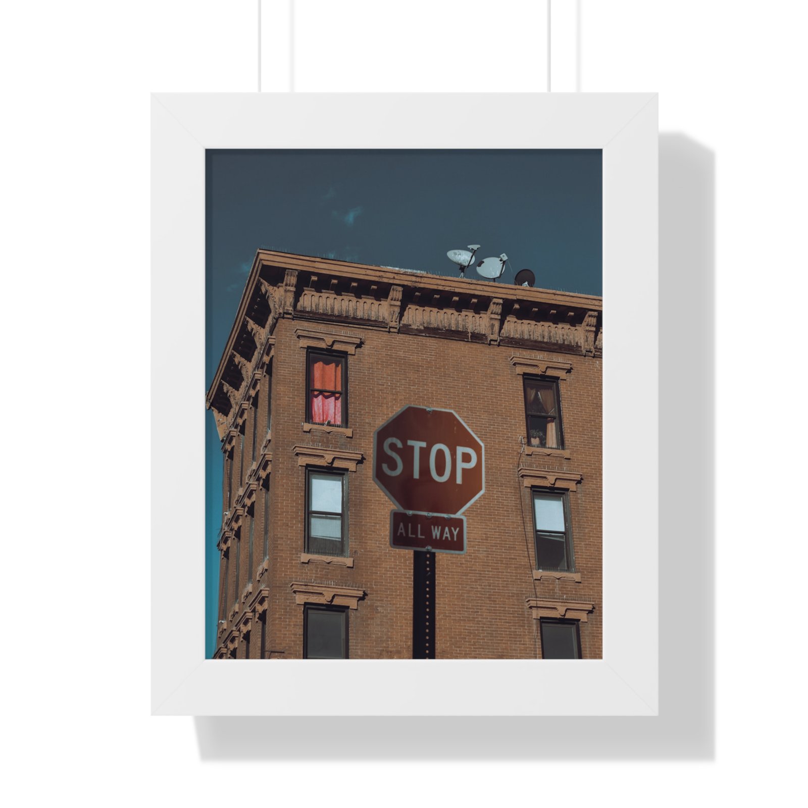 Framed Poster — Urban Stop Sign Building Photography (Vertical) - Image 9