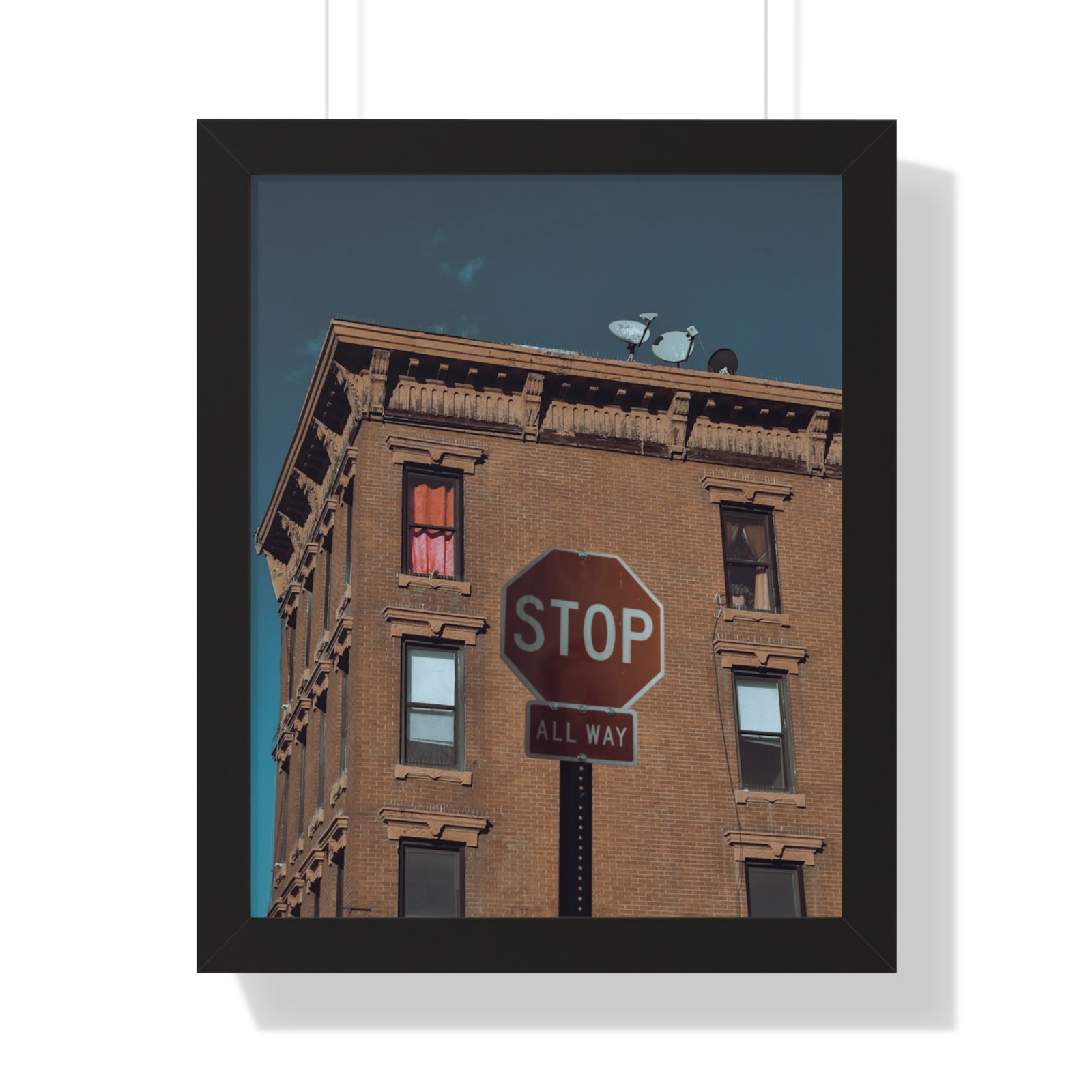 Framed Poster — Urban Stop Sign Building Photography (Vertical) - Image 5