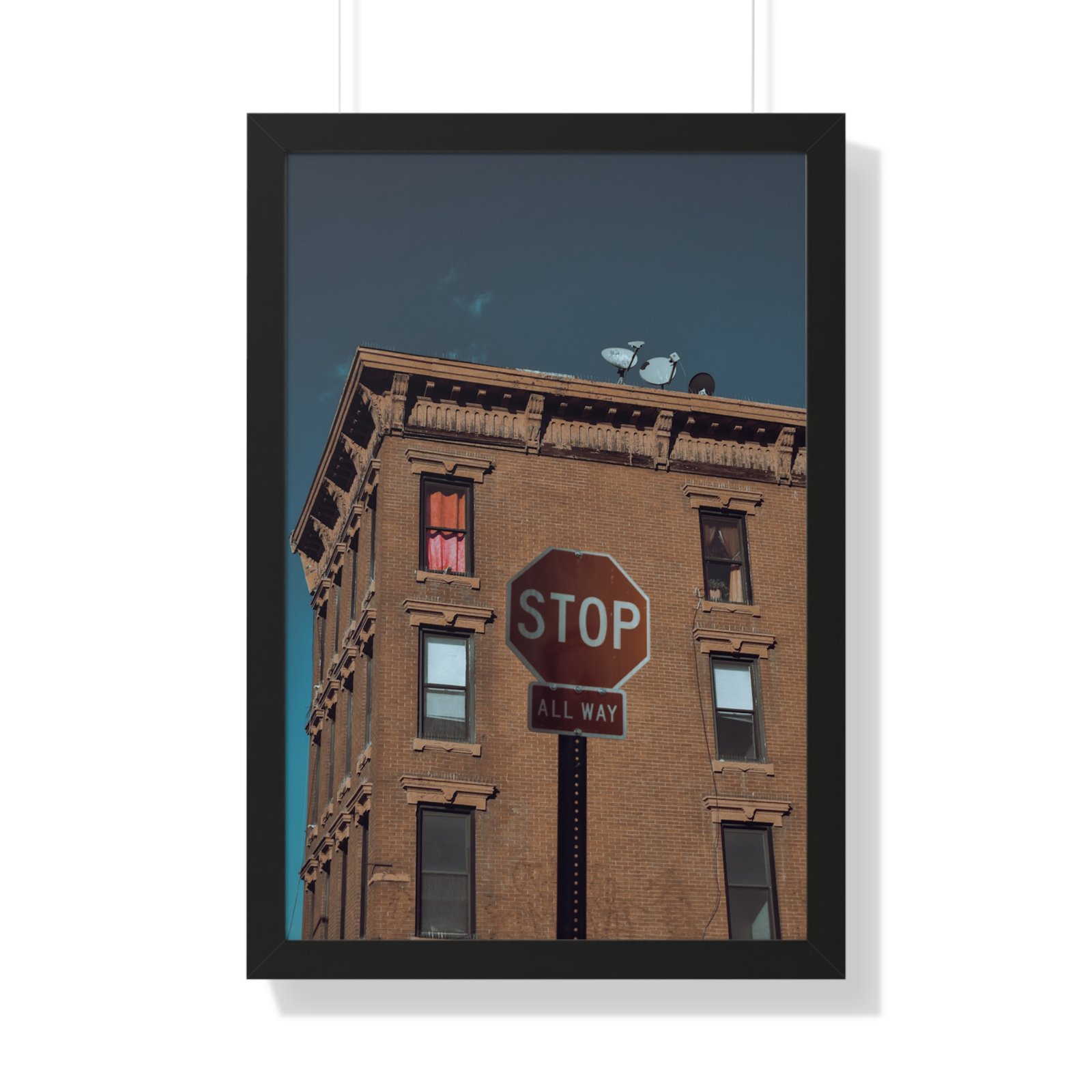 Framed Poster — Urban Stop Sign Building Photography (Vertical) - Image 7